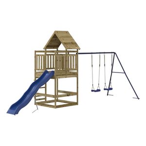 The Living Store Houten Speelset - Speeltoren 110x112x264cm - Golfglijbaan 210x40cm - Dubbele schommelset 262x185x186cm