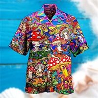 Voor heren Overhemd Hawaiiaans overhemd Grafisch overhemd Aloha-shirt Paddenstoel Strijkijzer Zwart Geel Zwart / Paars Rood Paars Buiten Straat 3D Button-omlaag Kleding Modieus Ontwerper Casual Hippie Lightinthebox