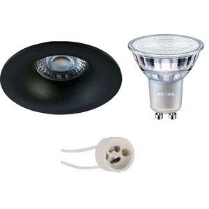 LED Spot Set - Pragmi Nora Pro - GU10 Fitting - Inbouw Rond - Mat Zwart - Ø82mm - Philips - MASTER 927 36D VLE - 3.7W - Warm Wit 2200K-2700K - DimTone Dimbaar