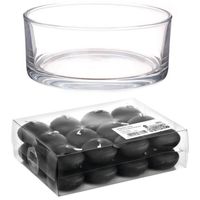 Cadeau set Lage luxe vaas 19 cm met zwarte drijfkaarsen - Waxinelichtjes - thumbnail