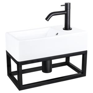 Differnz Force fonteinset keramiek - kraan gebogen - met handdoekrek - 40 x 22 x 11.5 cm - mat zwart