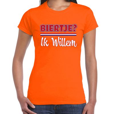 Oranje Koningsdag t-shirt - biertje? Ik willem - dames