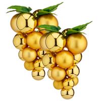 Kerstornament druiventros - 2x stuks - goud - 33 cm - kunststof - kersthanger fruit - wijn thema