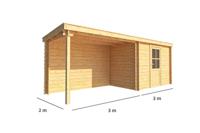 Blokhut met overkapping Els 600 cm bij 200 cm diep Lessenaarsdak - Warentuin collection
