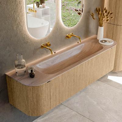 Badmeubel Mondiaz Kurve-Dlux | 170 cm | Meubelkleur Oak | Wastafelkleur Saba | Solid surface | Wasbak midden spoelbak | Zonder kraangat(en)