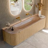 Badmeubel Mondiaz Kurve-Dlux | 170 cm | Meubelkleur Oak | Wastafelkleur Saba | Solid surface | Wasbak midden spoelbak | Zonder kraangat(en)
