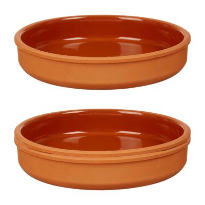 2x stuks tapas/hapjes serveren/oven schaal terracotta/bruin 23 x 4 cm
