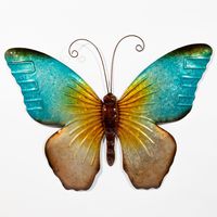 Wanddecoratie vlinder - blauw - 32 x 24 cm - metaal - muurdecoratie