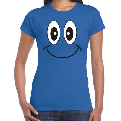 Verkleed T-shirt voor dames - Smile Emoticon - blauw - carnaval - feestkleding Verkleed T-shirt voor dames - Smile Emoticon - blauw - carnaval - feestkleding