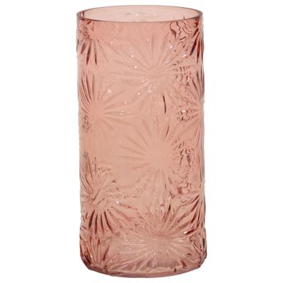 Mega Collections Bloemenvaas Debby - roze - glas - bloem relief - 15 x 30 cm