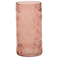 Mega Collections Bloemenvaas Debby - roze - glas - bloem relief - 15 x 30 cm
