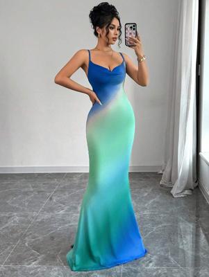 Green Ombre Mermaid Formal Gown - Elegant Sleeveless Long Dress Multicolor_1 / L
