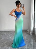 Green Ombre Mermaid Formal Gown - Elegant Sleeveless Long Dress Multicolor_1 / L