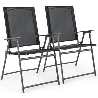 2-Delige Opvouwbare Tuinstoelen Hoge Stoelen met Weerbestendige Stof Draagbare Metalen Buitenstoelen Grijs / Zwart