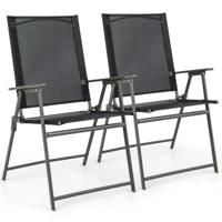 2-Delige Opvouwbare Tuinstoelen Hoge Stoelen met Weerbestendige Stof Draagbare Metalen Buitenstoelen Grijs / Zwart