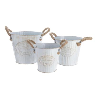 Plantenbakkenset Decoris Wit Metaal Touw Met handvatten (3 Onderdelen)