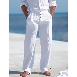 Voor heren Linnen broek Broek Zomerbroek Strandbroeken Voorvak Recht been Effen Comfort Ademend liiketoiminta Casual Dagelijks Modieus Basic Zwart Wit Lightinthebox