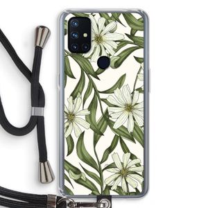 Wit bloemenpatroon: OnePlus Nord N10 5G Transparant Hoesje met koord