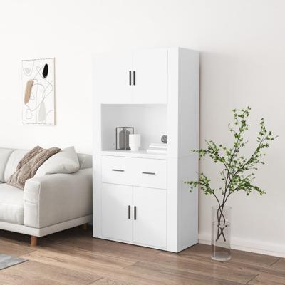 Hoge kast bewerkt hout wit