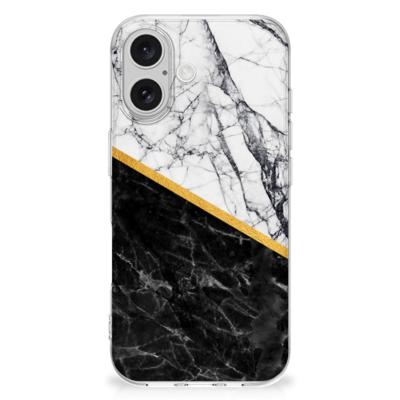 iPhone 16 | TPU | Siliconen hoesje | Marmer Wit Zwart - Origineel Cadeau Man