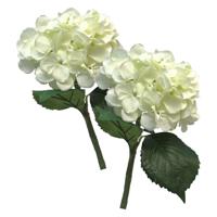 Kunstbloem Hortensia tak - 2x - creme - 48 cm - losse steel - Kunst zijdebloemen - hydrangea