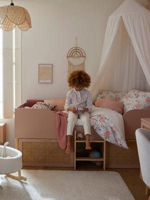 Verhoogd kinderbed met rieten opbergruimte LIGNE POÉSIE nude