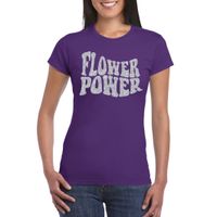Paars Flower Power t-shirt met zilveren letters dames 2XL  -