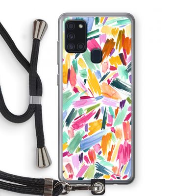 Watercolor Brushstrokes: Samsung Galaxy A21s Transparant Hoesje met koord