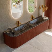 Badmeubel Mondiaz Kurve-Dlux | 190 cm cm | Meubelkleur Ruby | Wastafelkleur Lava | Solid surface | Wasbak beiden zijden spoelbak | 2 kraangaten