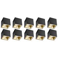 Vierkante Opbouwspot 10-Pack GU10 Zwart/Goud Aluminium Ø90mm