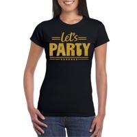 Verkleed T-shirt voor dames - lets party - zwart - glitter goud - carnaval/themafeest - thumbnail