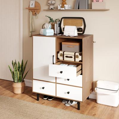 Buffet-Sideboard Middeleeuwen Moderne Opbergkast met 4 Lades en Open vak Natuur