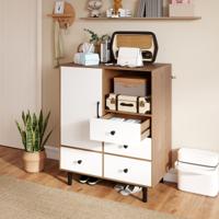 Buffet-Sideboard Middeleeuwen Moderne Opbergkast met 4 Lades en Open vak Natuur