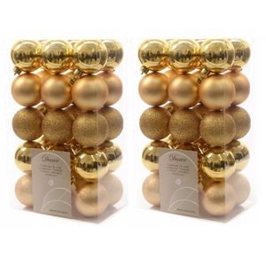 60x Gouden kerstballen 6 cm kunststof mix