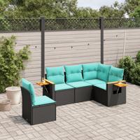 5-delige Loungeset met kussens poly rattan zwart