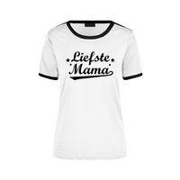 Liefste mama cadeau ringer t-shirt wit met zwarte randjes voor dames - Moederdag/verjaardag cadeau XL  -
