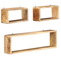 3-delige Wandschappenset kubus massief mangohout