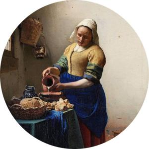 Fotobehang - Vermeer The Milkmaid 140x140cm rond - Vliesbehang