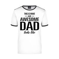 This is what an awesome dad looks like wit/zwart ringer cadeau t-shirt voor heren - Vaderdag - thumbnail