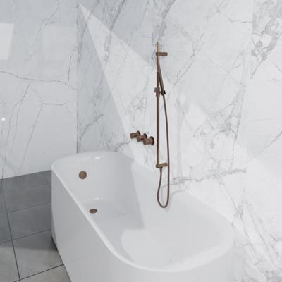 Fortifura Nebbio Badcombinatie-set - thermostaatkraan - inbouwdeel - glijstang - metalen doucheslang - staaf handdouche - badafvoer opbouw - geborsteld koper PVD (koper) SW1183069 SW1111533 SW970048 SW970046 SW1108811 SW