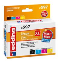 Edding Inktcartridge vervangt Epson 34XL, T3471, T3472, T3473, T3474 Compatibel Combipack Zwart, Cyaan, Magenta, Geel EDD-597 18-597 - thumbnail