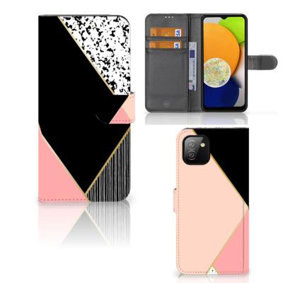 Samsung Galaxy A03 | Book Case | Zwart Roze Vormen
