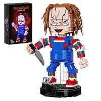 Chucky overalls kinderactiefiguren bouwsteensets, blauwe bange pop monster horrorfilm model speelgoed, compatibel met lego, geschikt voor halloween voor jongens grils kinderen vanaf 6 jaar (494 stuks) Lightinthebox