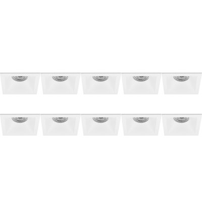 Spot Armatuur 10 Pack - Pragmi Pollon Pro - GU10 Inbouwspot - Vierkant - Wit - Aluminium - Verdiept - 82mm