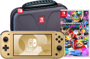 Nintendo Switch Lite Zelda Edition + Mario Kart 8 Deluxe + Beschermhoes