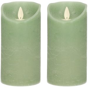 2x Jade groene LED kaarsen / stompkaarsen met bewegende vlam 15 cm