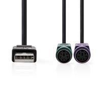 2-in-1-Kabel | USB 2.0 | USB-A Male | 2x PS/2 Female | 480 Mbps | 0.30 m | Vernikkeld | Rond | PVC |