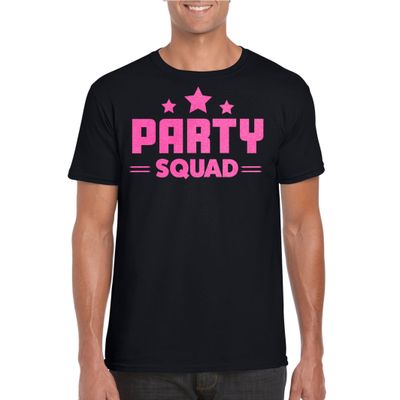 Verkleed T-shirt voor heren - party squad - zwart - roze glitter - carnaval/themafeest Verkleed T-shirt voor heren - party squad - zwart - roze glitter - carnaval/themafeest