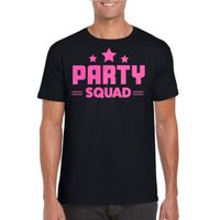 Verkleed T-shirt voor heren - party squad - zwart - roze glitter - carnaval/themafeest
