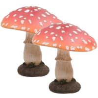 2x stuks decoratie huis/tuin beeldje paddenstoel 15 cm